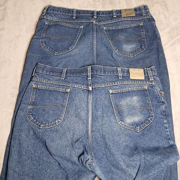 Lot (2) Lee Jeans Mens 42X34 Blue Straight Classic Work USA Made Vtg 80s Denim - Picture 6 of 16